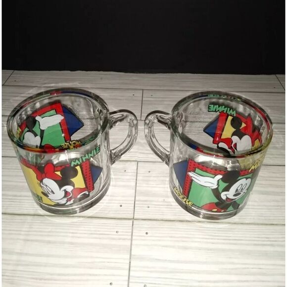 Vtg Disney Mickey & Minnie Mouse Collector Coffee Mugs Glass Cup Anchor Hocking - Picture 8 of 8